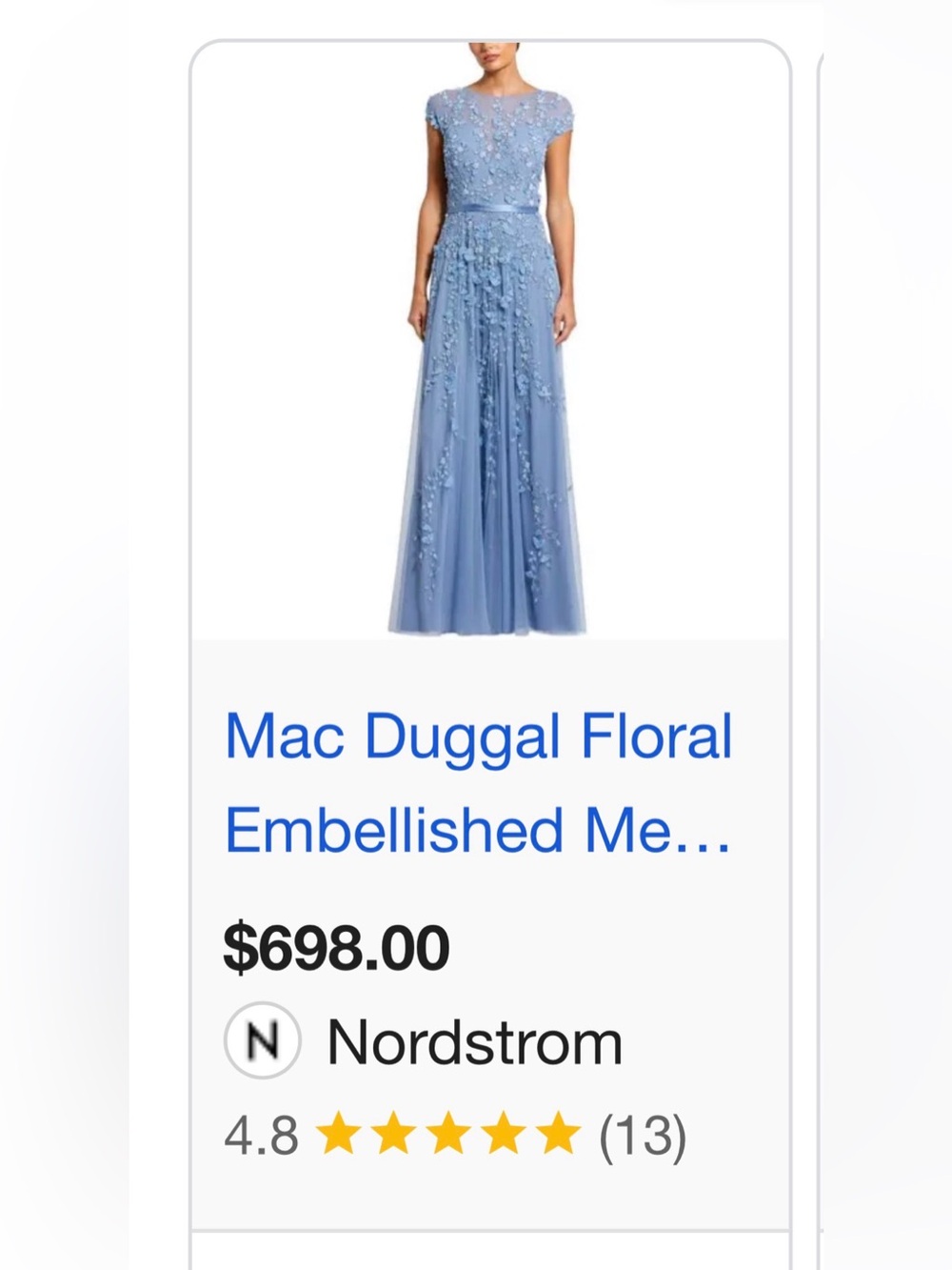 Mac Duggal Dusty Blue Floral Appliqué Maxi Gown - Picture 2 of 11